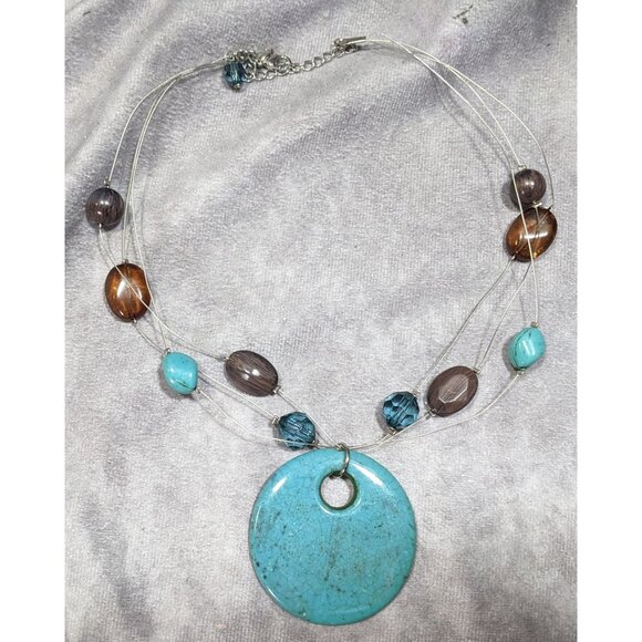 Bohemian Blue And Brown Beaded Pendant Necklace - Picture 5 of 5